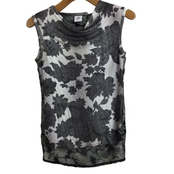 CAbi Tango Floral Drape Neck Mixed Media Tank Top Gray Black White Size XS - Picture 1 of 8